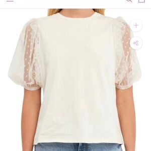 ANTHROPOLOGIE MAEVE IVORY PUFF SHEER SLEEVE WOVEN TOP//SIZE XS